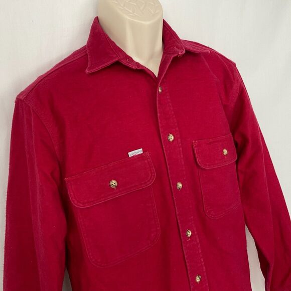 VINTAGE Carhartt Mens Medium Double Pocket Chamois Flannel Button Shirt USA 90s - Picture 2 of 12